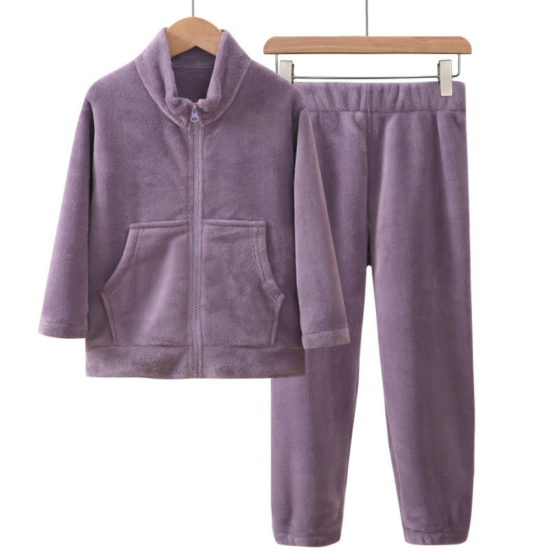 Ensemble pyjama chaud pour enfant, de couleur unie et avec fermeture éclair - Violet - Enfant : 160 cm - image 6