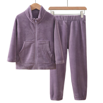 Ensemble pyjama chaud pour enfant, de couleur unie et avec fermeture éclair - Violet - Enfant : 160 cm - image 6