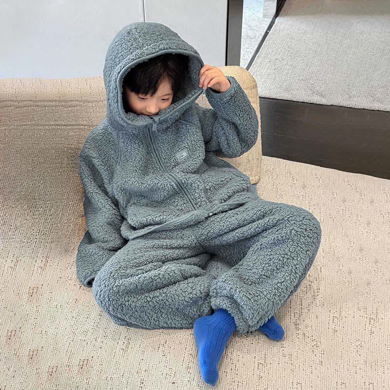 Ensemble de vêtements d'intérieur pour enfants, couleur unie, avec capuche et fermeture éclair. - image 2