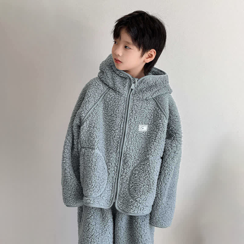 Ensemble de vêtements d'intérieur pour enfants, couleur unie, avec capuche et fermeture éclair. - image 1