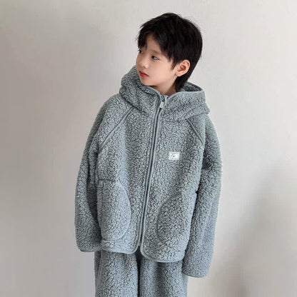 Ensemble de vêtements d'intérieur pour enfants, couleur unie, avec capuche et fermeture éclair. - image 1