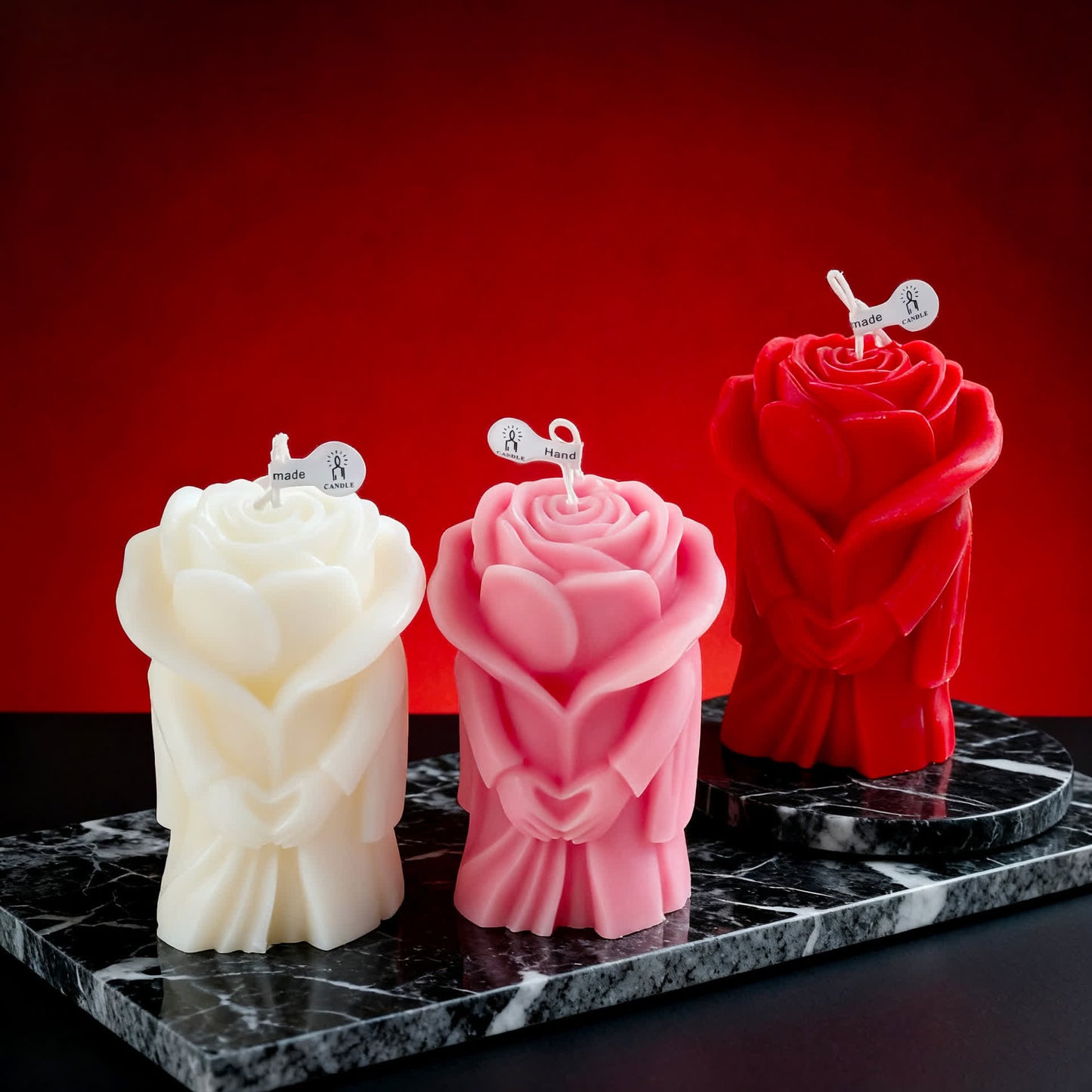 Bougie parfumée romantique en forme de rose - Rouge, blanc et rose - 6 pièces - 9,5 cm x 6,6 cm x 5,8 cm - image 0