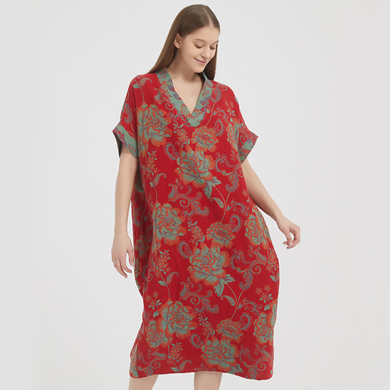 Chemise de nuit en gaze de coton double épaisseur à motif floral - image 1