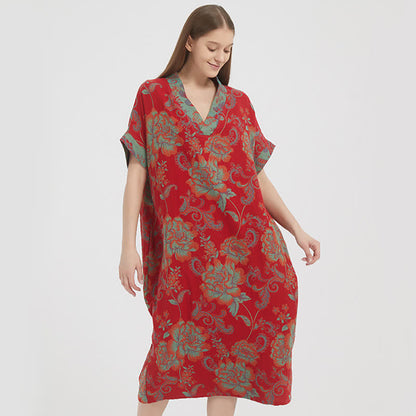 Chemise de nuit en gaze de coton double épaisseur à motif floral - image 1