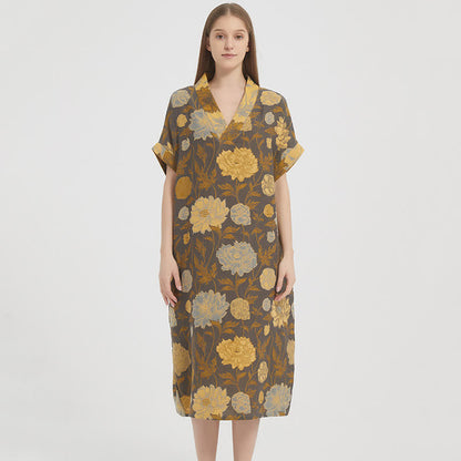 Chemise de nuit vintage à motif jacquard pivoine et col en V - image 1