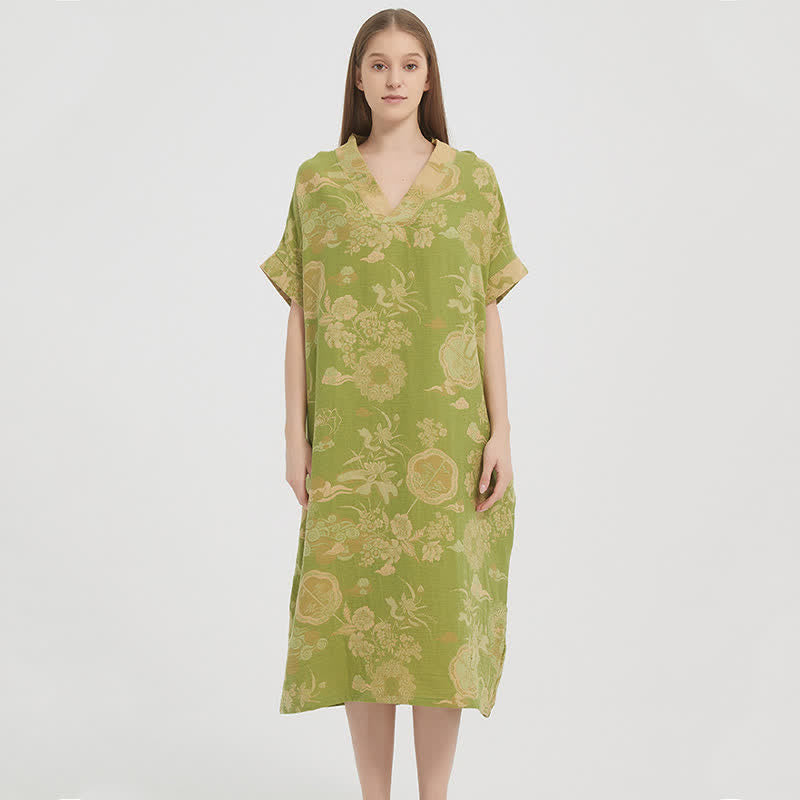 Chemise de nuit caftan en double gaze de coton à motifs floraux - image 1