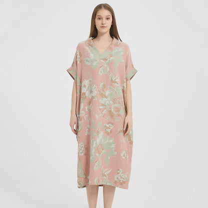 Chemise de nuit jacquard en gaze double épaisseur à motif floral - image 2