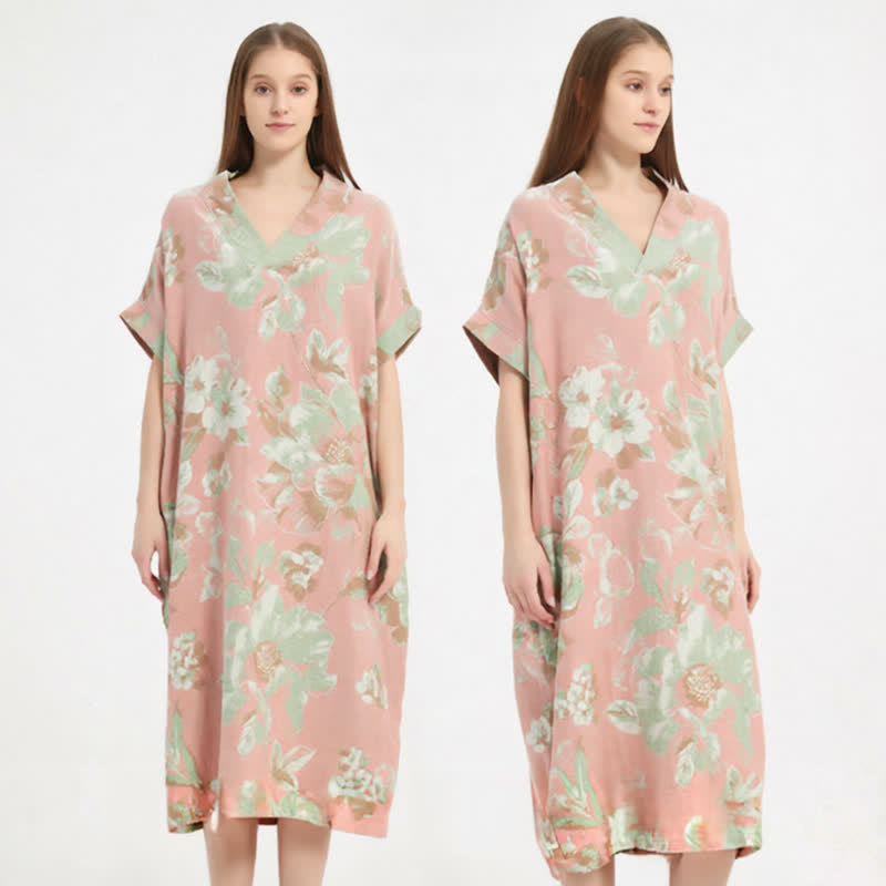 Chemise de nuit jacquard en gaze double épaisseur à motif floral - image 1