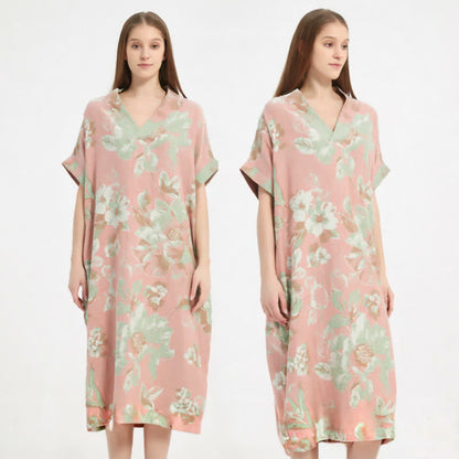 Chemise de nuit jacquard en gaze double épaisseur à motif floral - image 1