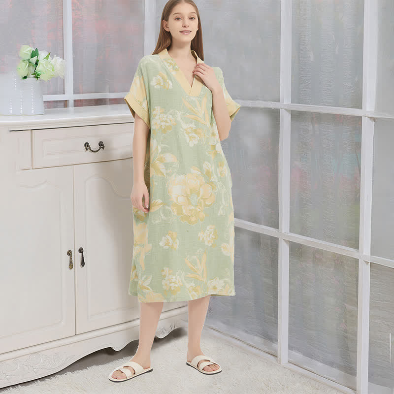 Chemise de nuit jacquard en gaze double épaisseur à motif floral - Vert - XL - image 4