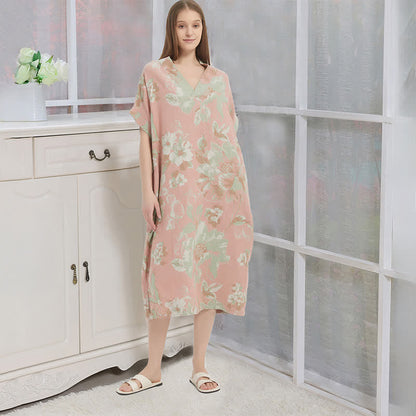 Chemise de nuit jacquard en gaze double épaisseur à motif floral - Rose - XL - image 0