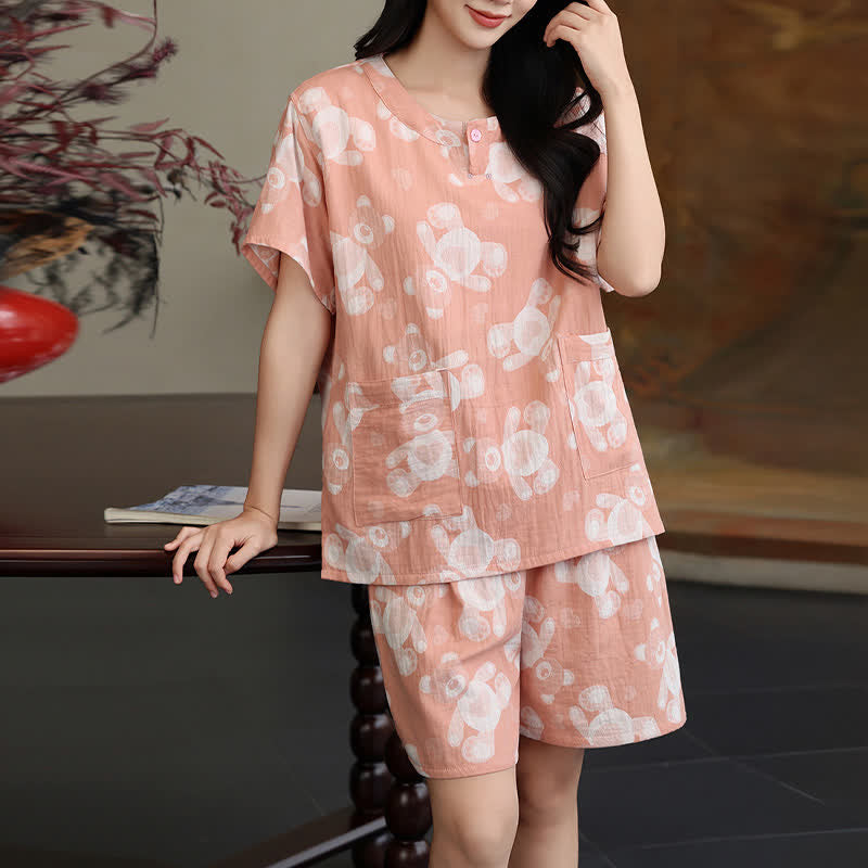 Ensemble sauna et vêtements d'intérieur pour couples en gaze d'ours - corail orange - Femmes : L - image 3