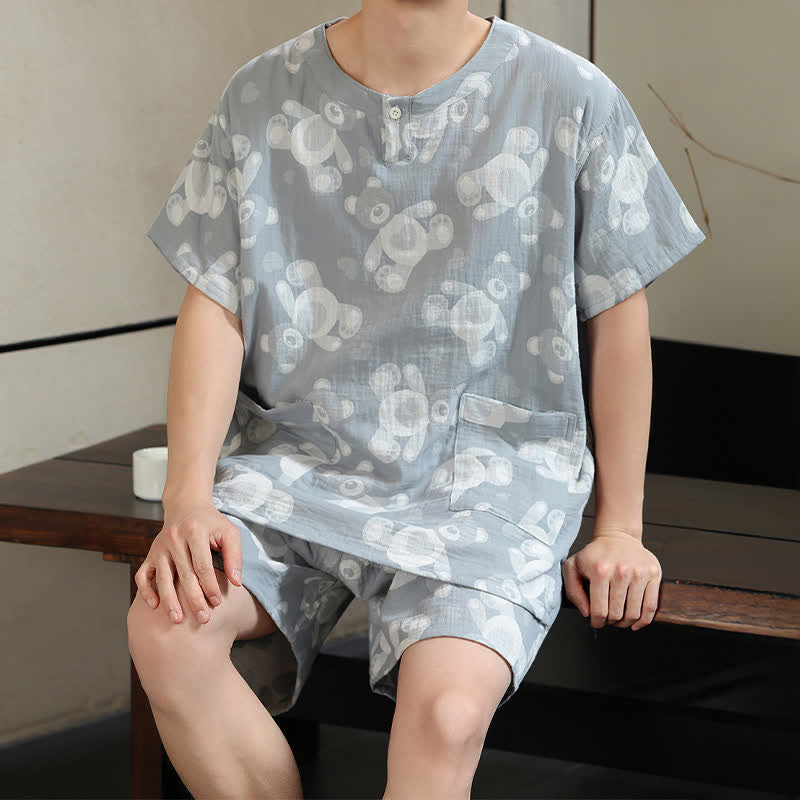Ensemble sauna et vêtements d'intérieur pour couples en gaze d'ours - Gris - Hommes : L - image 8