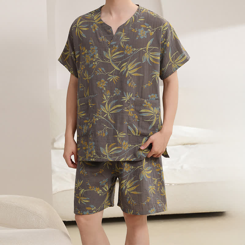 Ensemble kimono pyjama respirant en gaze de coton - Gris - Hommes : L - image 8