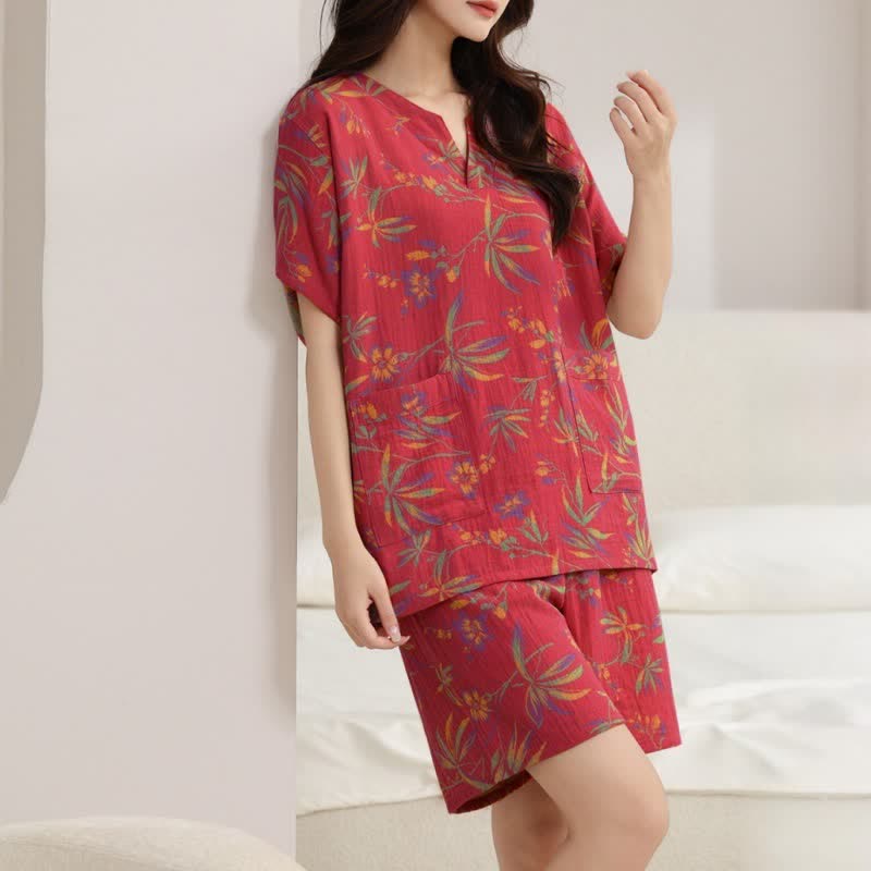 Ensemble kimono pyjama respirant en gaze de coton - Rouge - Femmes : L - image 7