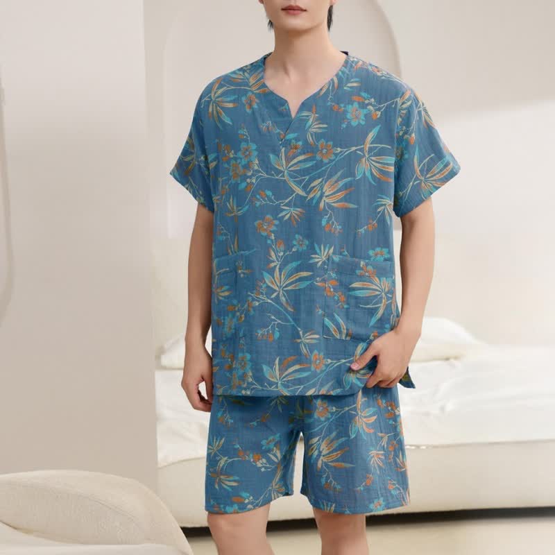 Ensemble kimono pyjama respirant en gaze de coton - Bleu - Hommes : L - image 9