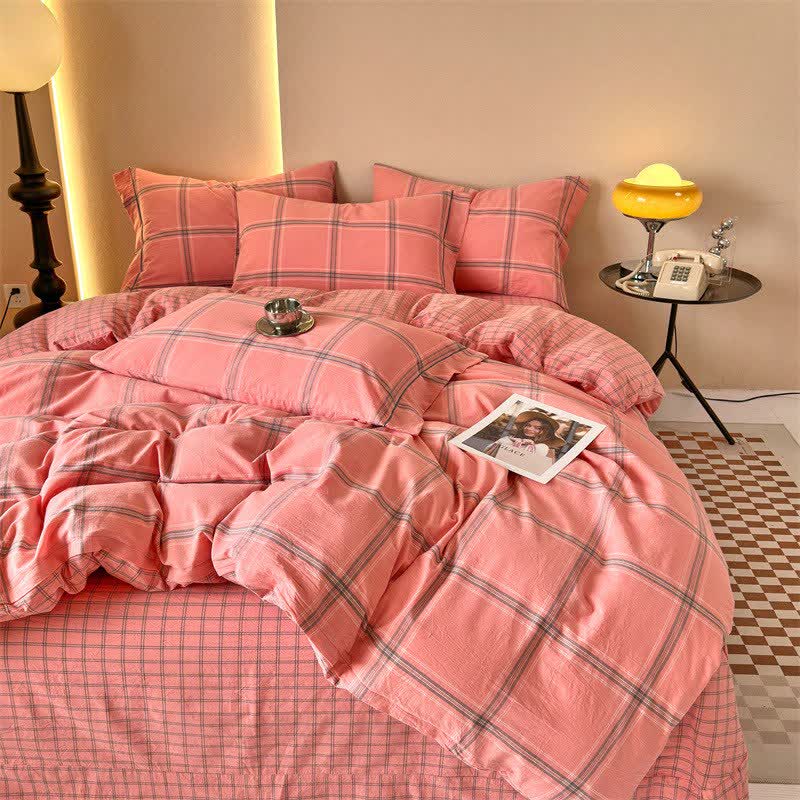 Ensemble de literie réversible et surdimensionné en coton à motif à carreaux - Rose - ensemble de literie - 220 cm x 240 cm - image 6