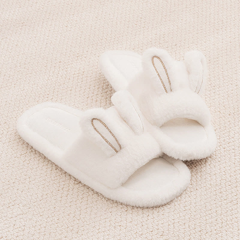 Pantoufles mignonnes en peluche lapin avec orteils ouverts - Blanc - XL - image 8