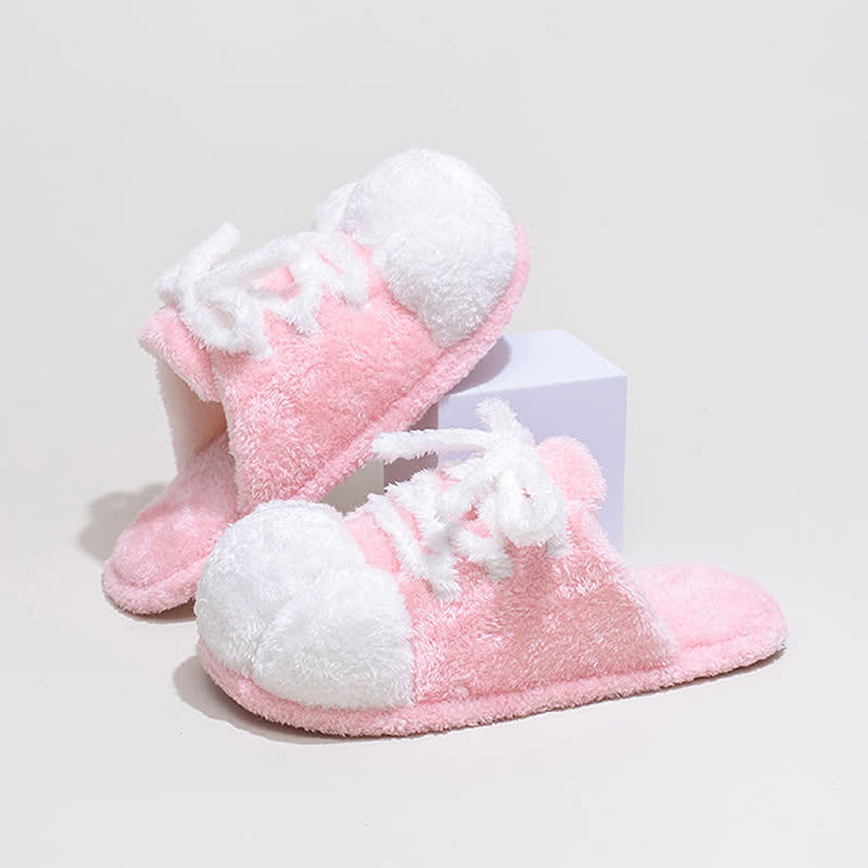 Pantoufles en peluche à motif de pattes de chat, à lacets et bout fermé - Rose - L - image 1