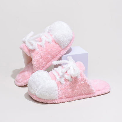 Pantoufles en peluche à motif de pattes de chat, à lacets et bout fermé - Rose - L - image 1