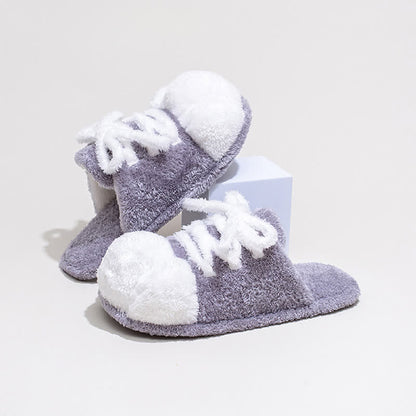 Pantoufles en peluche à motif de pattes de chat, à lacets et bout fermé - Gris - L - image 10