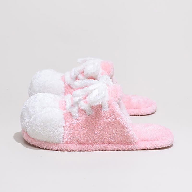 Pantoufles en peluche à motif de pattes de chat, à lacets et bout fermé - image 3