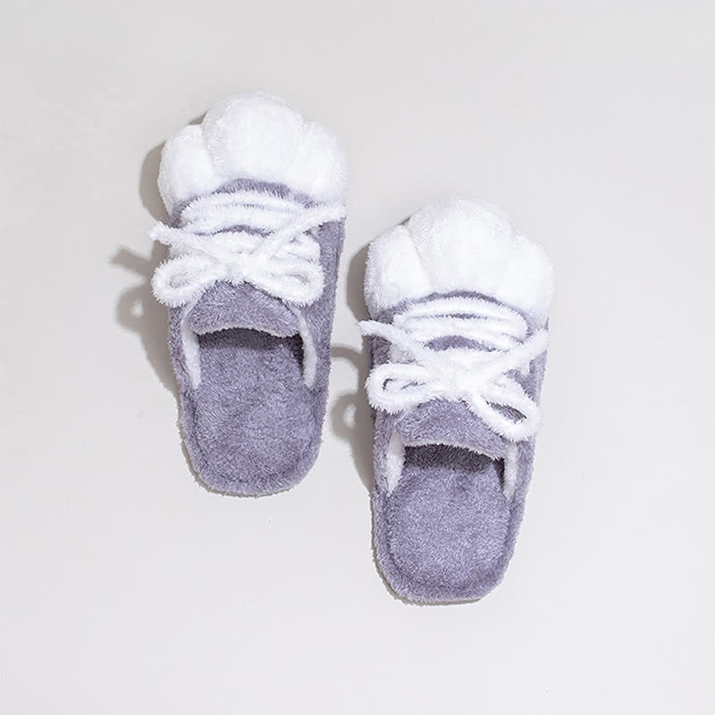 Pantoufles en peluche à motif de pattes de chat, à lacets et bout fermé - image 11