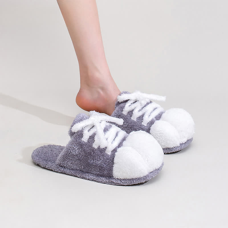 Pantoufles en peluche à motif de pattes de chat, à lacets et bout fermé - image 9