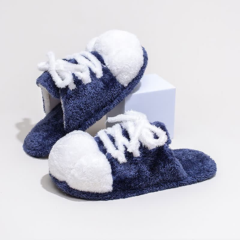 Pantoufles en peluche à motif de pattes de chat, à lacets et bout fermé - Bleu - L - image 6