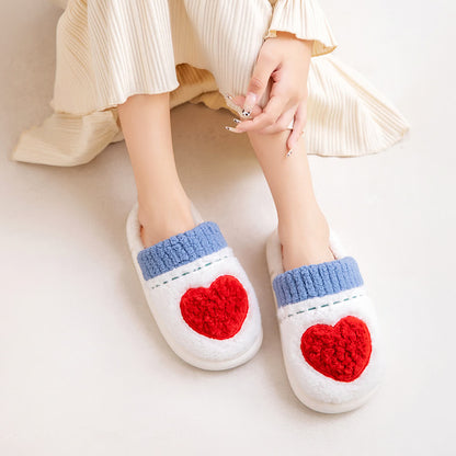 Pantoufles en peluche à motif cœur - Rouge et bleu - XL - image 0