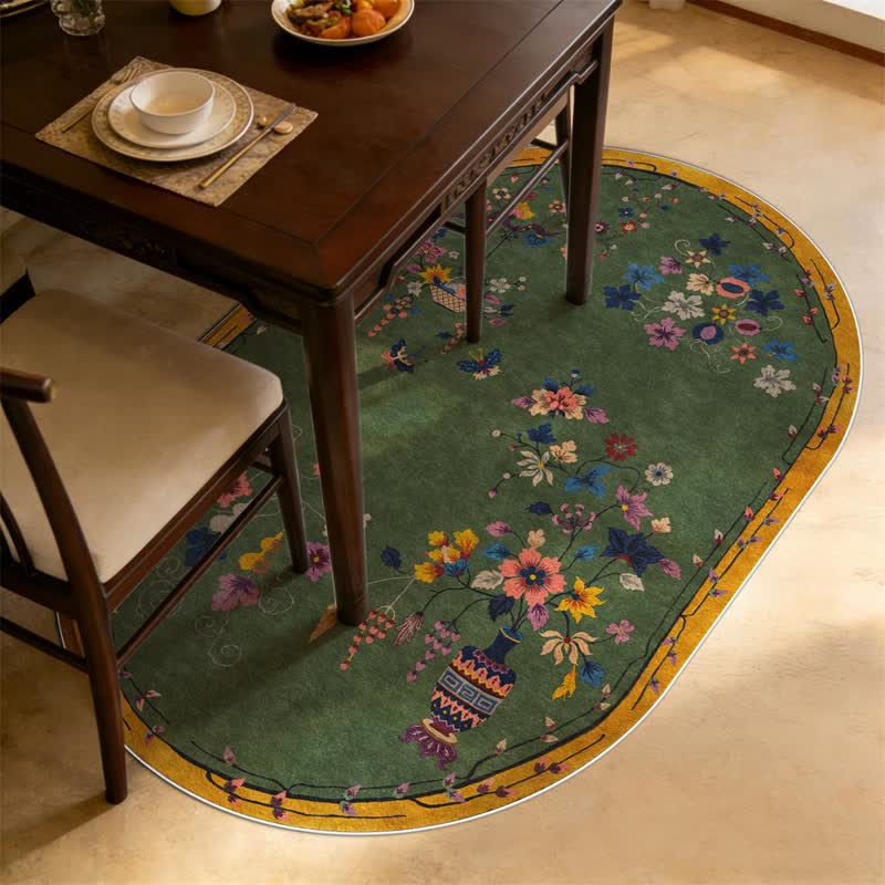 Tapis ovale vintage à motif floral chinoiserie - image 1