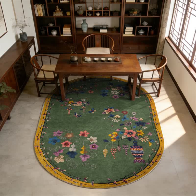 Tapis ovale vintage à motif floral chinoiserie - 243 cm x 304 cm - image 0