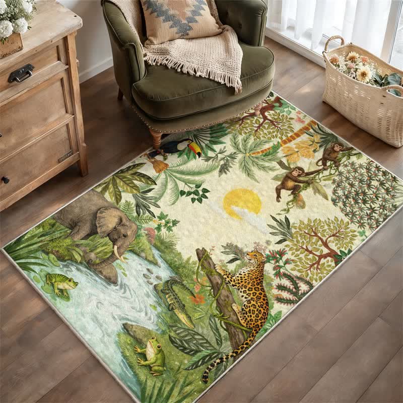 Tapis rectangulaire à motif animalier tropical - Beige - 243 cm x 304 cm - image 0