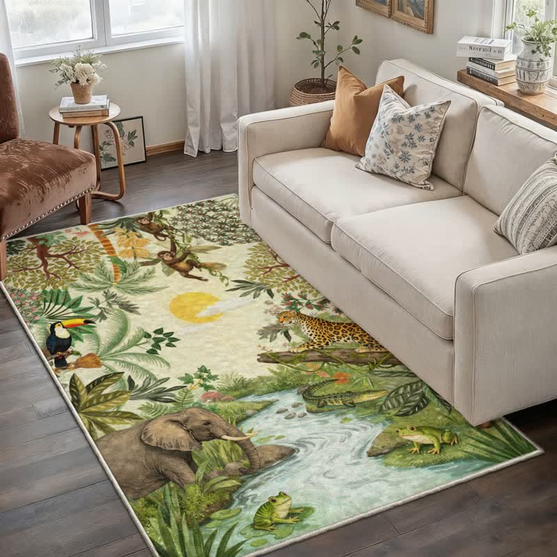 Tapis rectangulaire à motif animalier tropical - image 2