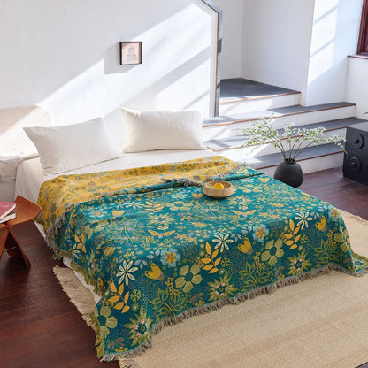 Couette réversible en gaze de coton à motifs floraux et papillons - 230 cm x 250 cm - image 0