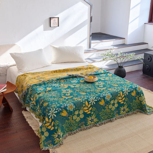 Couette réversible en gaze de coton à motifs floraux et papillons - 230 cm x 250 cm - image 0