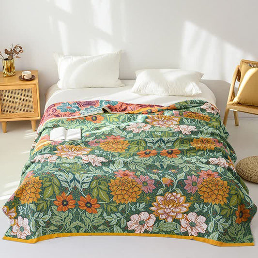 Couvre-lit réversible en gaze de coton à motif dahlia - 230 cm x 250 cm - image 0