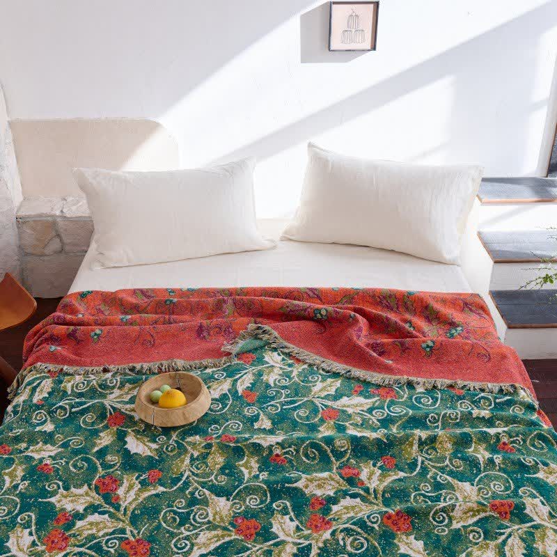 Couverture matelassée en gaze de coton à motif floral rouge. - image 3
