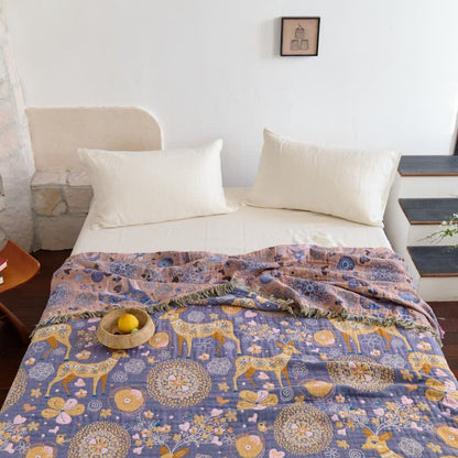 Couette réversible en gaze de coton à motifs floraux et de cerfs - image 3