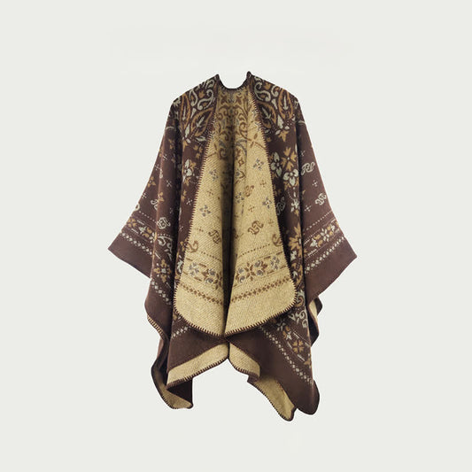 Écharpe/cape réversible à motif vintage - chameau - 150 cm x 120 cm - image 0