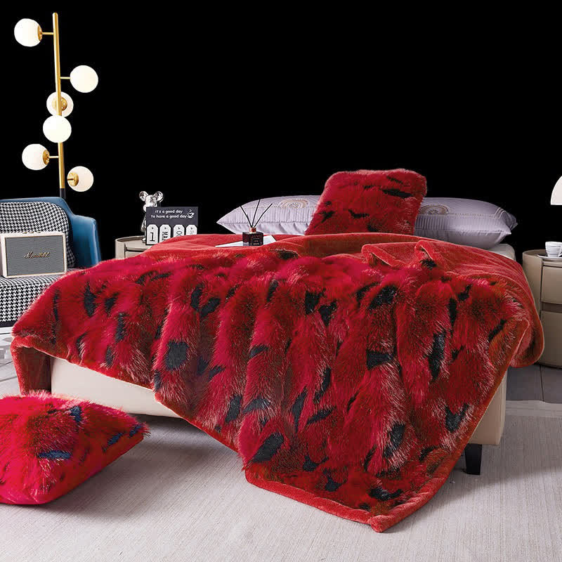 Couverture jetée moderne et luxueuse en fausse fourrure - Rouge - 200 cm x 230 cm - image 1