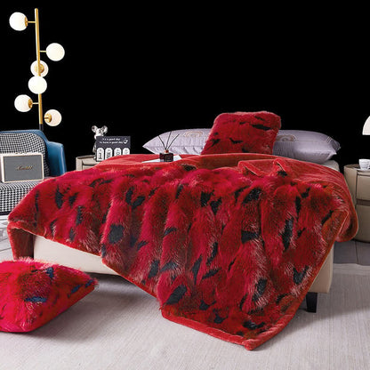 Couverture jetée moderne et luxueuse en fausse fourrure - Rouge - 200 cm x 230 cm - image 1