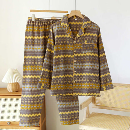 Ensemble de vêtements d'intérieur vintage en coton à vagues pour couples - Homme : Gris - XL - image 13