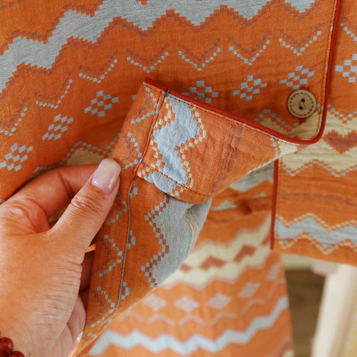 Ensemble de vêtements d'intérieur vintage en coton à vagues pour couples - image 8