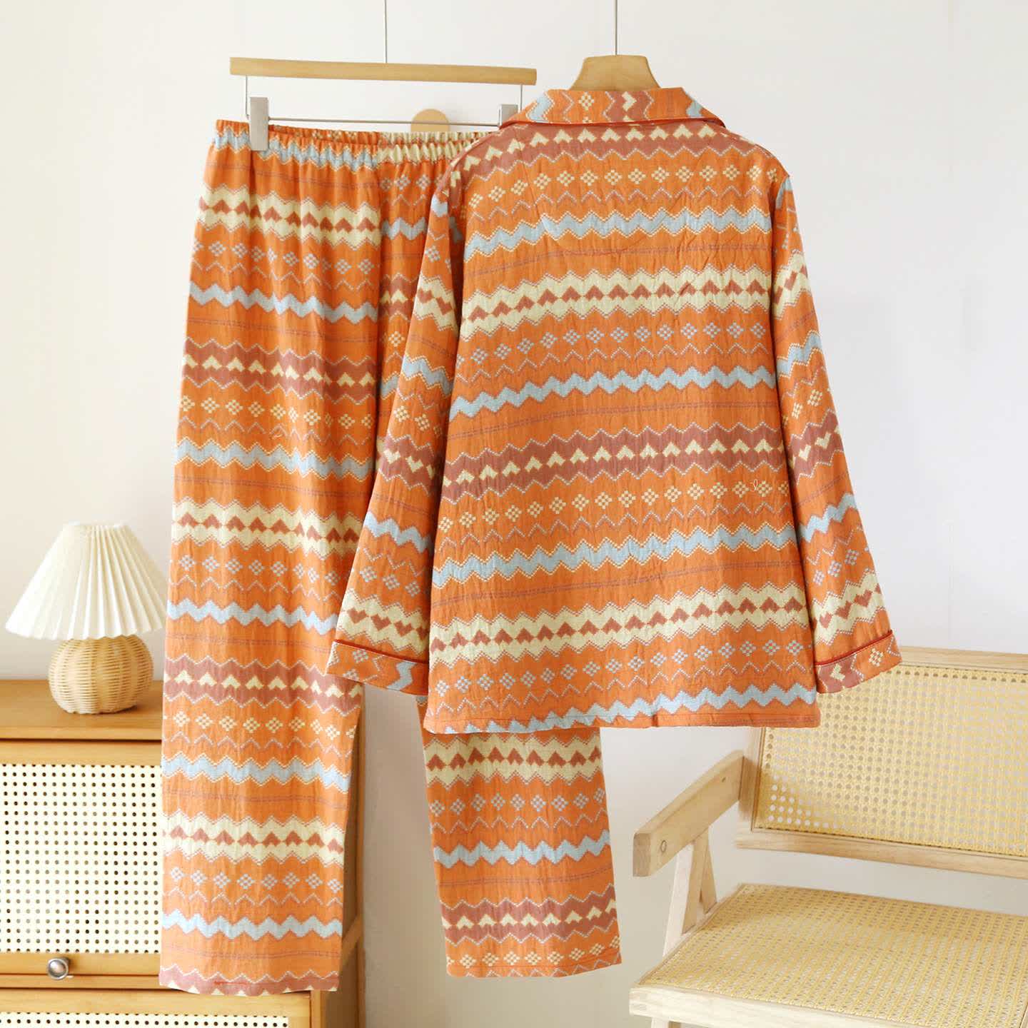 Ensemble de vêtements d'intérieur vintage en coton à vagues pour couples - image 3