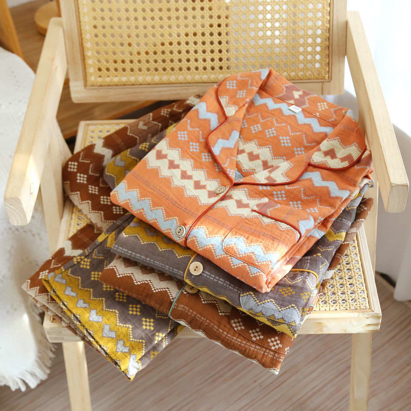 Ensemble de vêtements d'intérieur vintage en coton à vagues pour couples - image 1