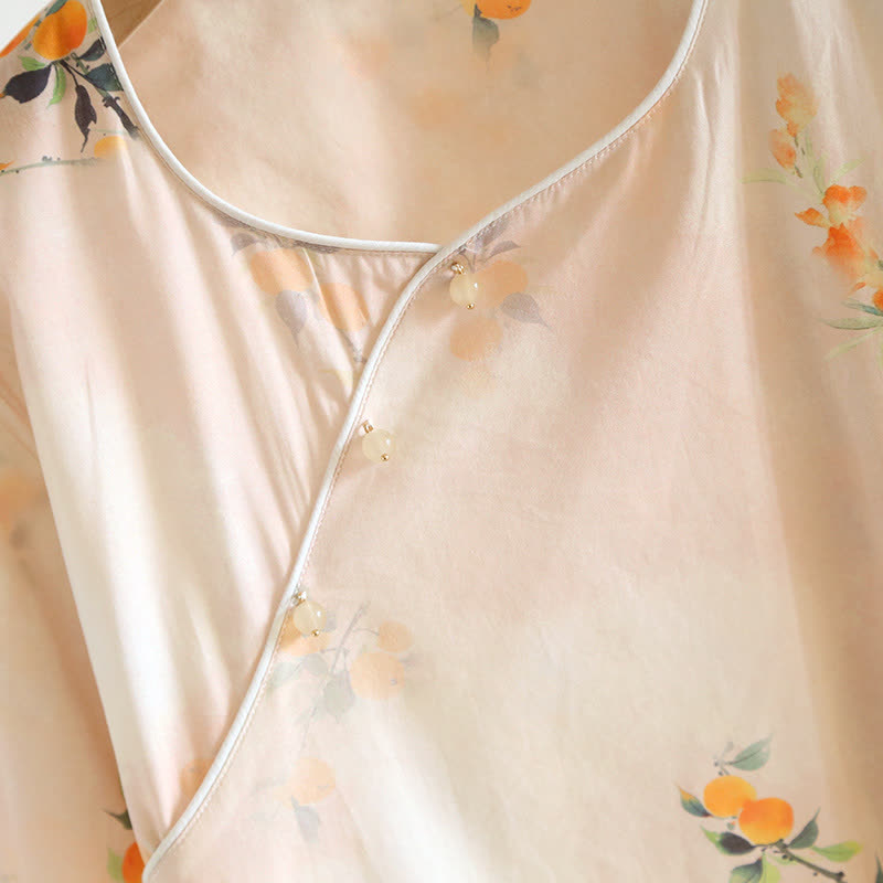 Ensemble de vêtements d'intérieur d'inspiration orientale en coton jaune à motif de baies - image 4