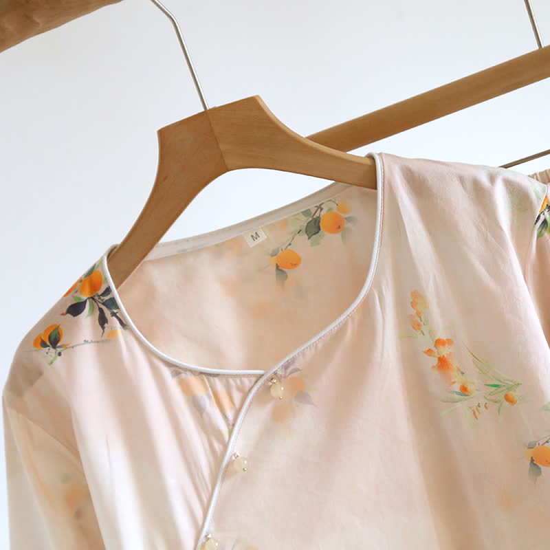 Ensemble de vêtements d'intérieur d'inspiration orientale en coton jaune à motif de baies - image 2