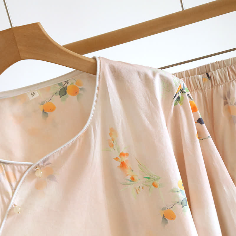 Ensemble de vêtements d'intérieur d'inspiration orientale en coton jaune à motif de baies - image 3