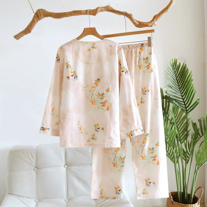 Ensemble de vêtements d'intérieur d'inspiration orientale en coton jaune à motif de baies - image 1